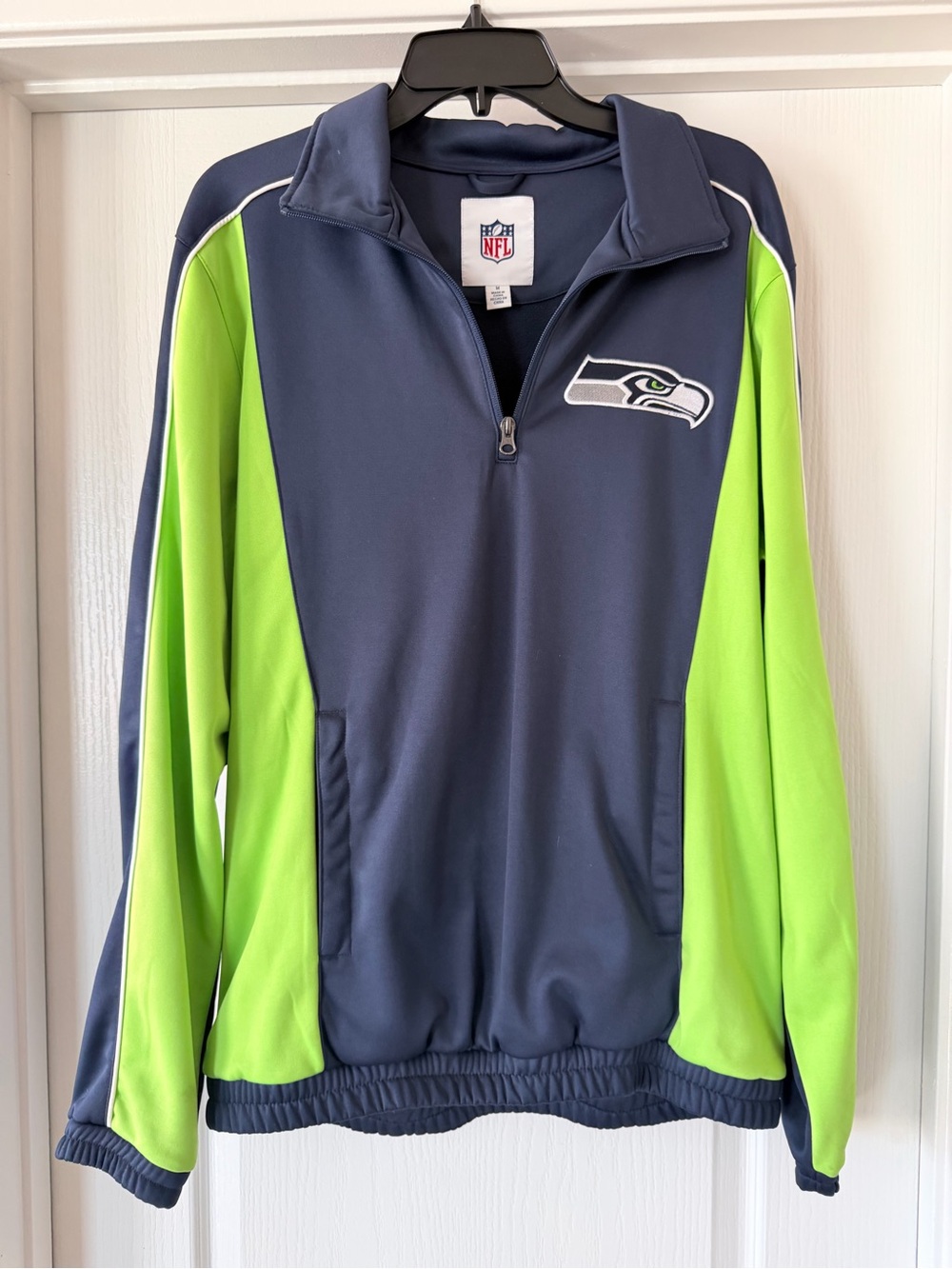 NFL Seattle Seahawks Navy and Neon Green Kids Quarter-Zip Pullover